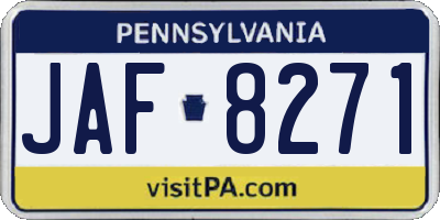 PA license plate JAF8271