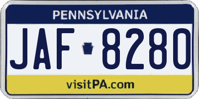 PA license plate JAF8280