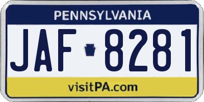 PA license plate JAF8281