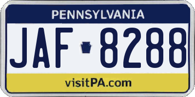 PA license plate JAF8288