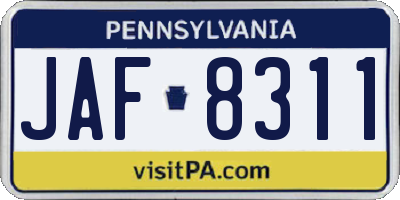 PA license plate JAF8311