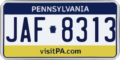 PA license plate JAF8313