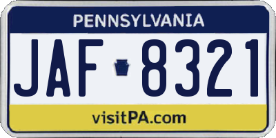 PA license plate JAF8321