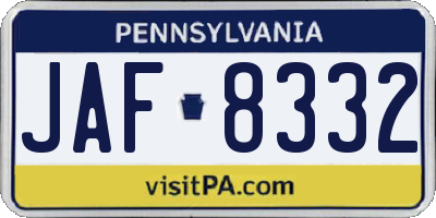 PA license plate JAF8332
