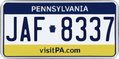 PA license plate JAF8337