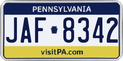 PA license plate JAF8342