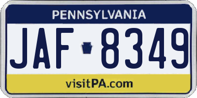 PA license plate JAF8349