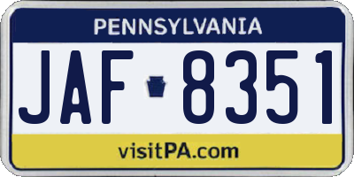 PA license plate JAF8351