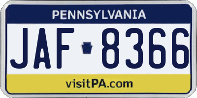 PA license plate JAF8366
