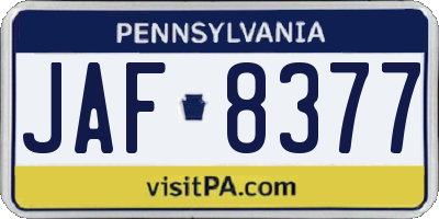 PA license plate JAF8377
