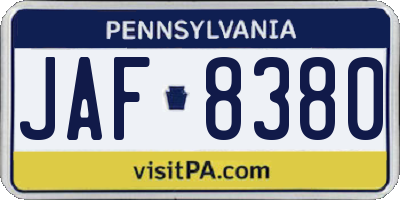 PA license plate JAF8380