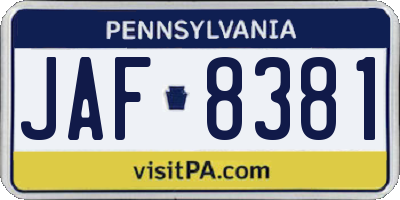PA license plate JAF8381
