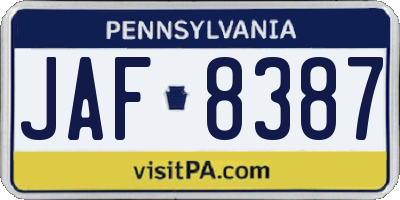 PA license plate JAF8387