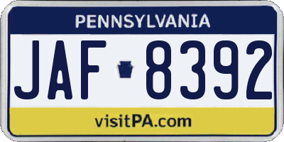 PA license plate JAF8392