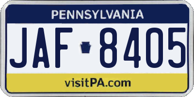 PA license plate JAF8405