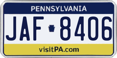 PA license plate JAF8406