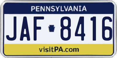 PA license plate JAF8416