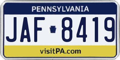 PA license plate JAF8419