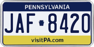PA license plate JAF8420