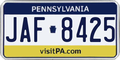 PA license plate JAF8425