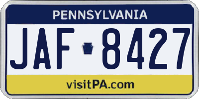 PA license plate JAF8427