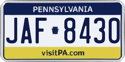 PA license plate JAF8430