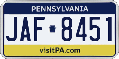 PA license plate JAF8451