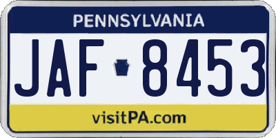 PA license plate JAF8453