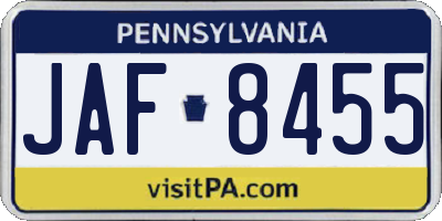 PA license plate JAF8455