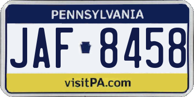 PA license plate JAF8458