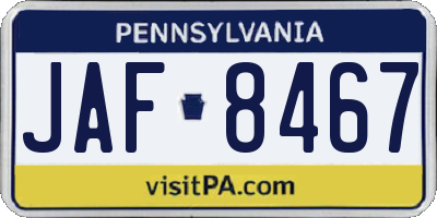 PA license plate JAF8467