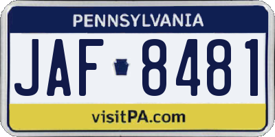 PA license plate JAF8481