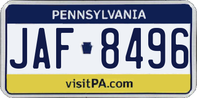 PA license plate JAF8496