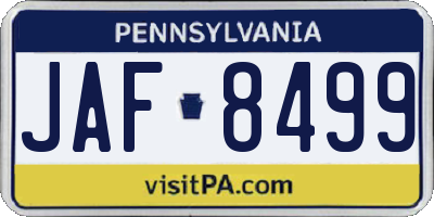 PA license plate JAF8499