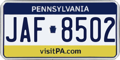 PA license plate JAF8502