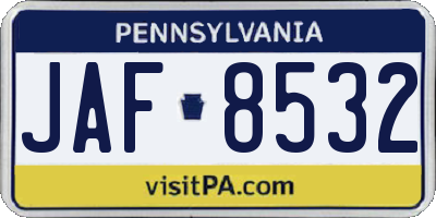 PA license plate JAF8532