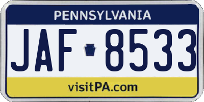 PA license plate JAF8533