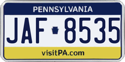 PA license plate JAF8535