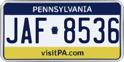 PA license plate JAF8536