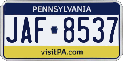 PA license plate JAF8537