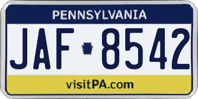 PA license plate JAF8542