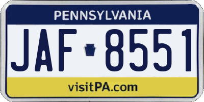 PA license plate JAF8551