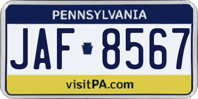 PA license plate JAF8567