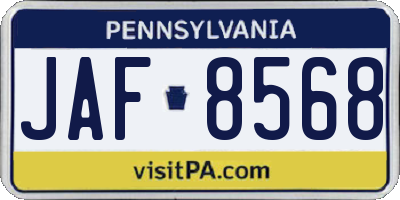 PA license plate JAF8568