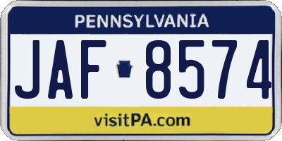 PA license plate JAF8574