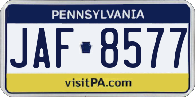 PA license plate JAF8577