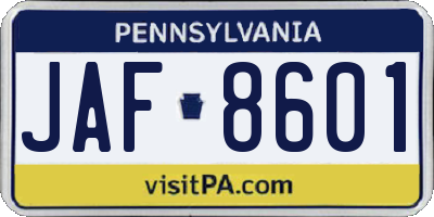 PA license plate JAF8601