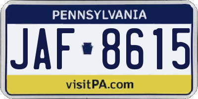 PA license plate JAF8615