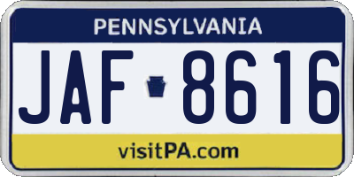 PA license plate JAF8616