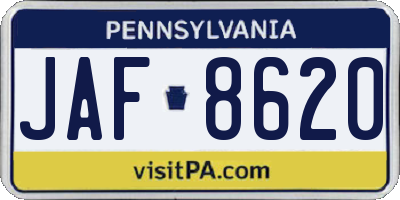 PA license plate JAF8620